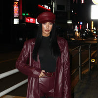Step Out Oversized Faux Leather Blazer - Burgundy