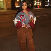Cali Teddy Bomber Jacket - Grey/Combo