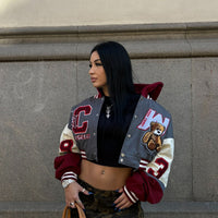 Cali Teddy Bomber Jacket - Grey/Combo