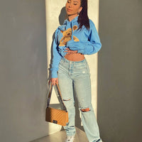 90's Nostalgia Straight Leg Jeans - Light Blue Wash