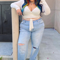 90's Nostalgia Straight Leg Jeans - Light Blue Wash
