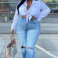 As You Please Ripped Straight Leg Jeans - Light Blue Wash