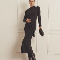 Luxe Cashmere Asymmetrical Dress with Scarf