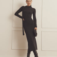 Luxe Cashmere Asymmetrical Dress with Scarf
