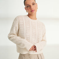 Novelty Cashmere Crochet Crewneck