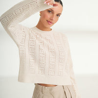 Novelty Cashmere Crochet Crewneck