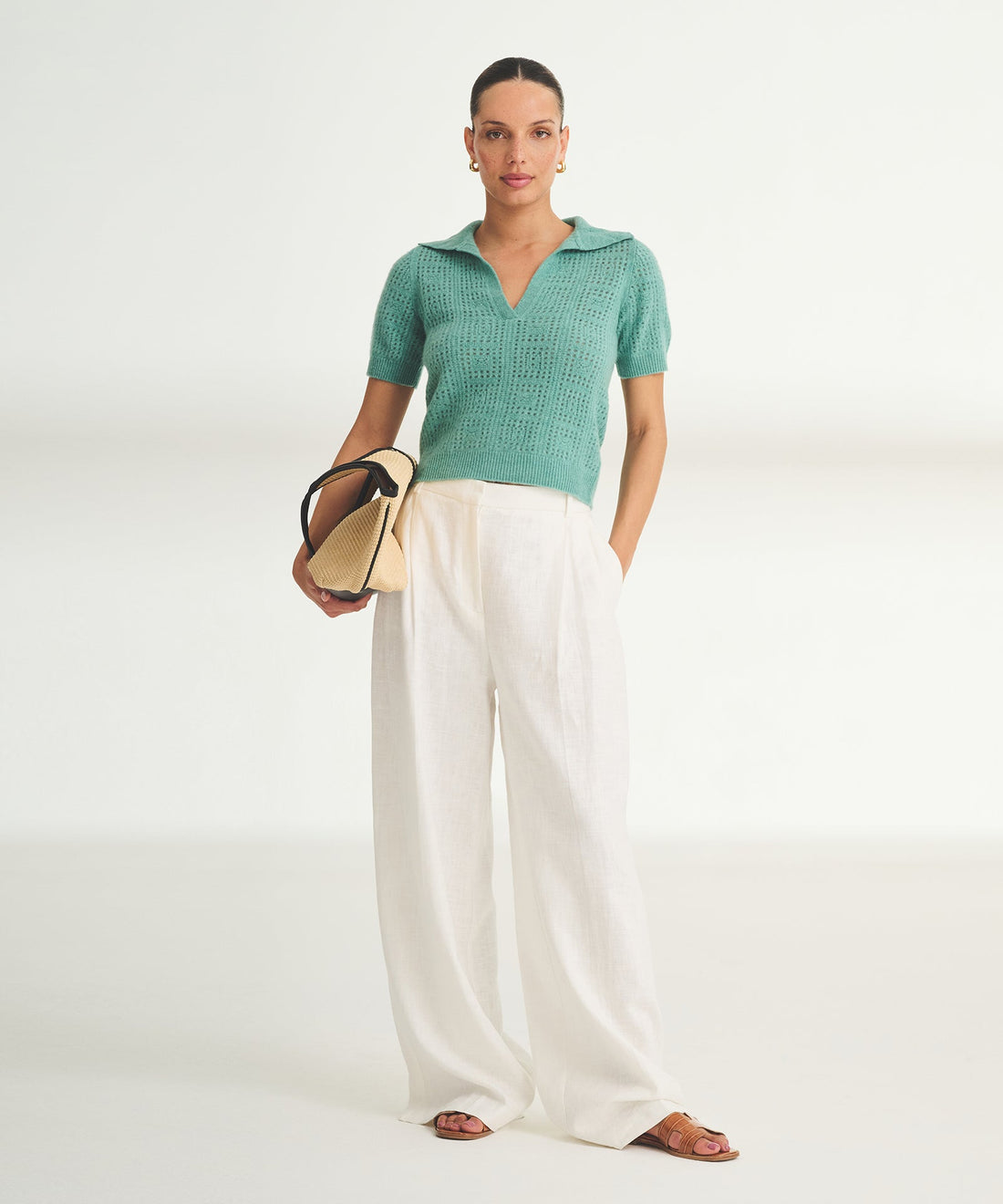 Novelty Cashmere Crochet Short Sleeve Polo