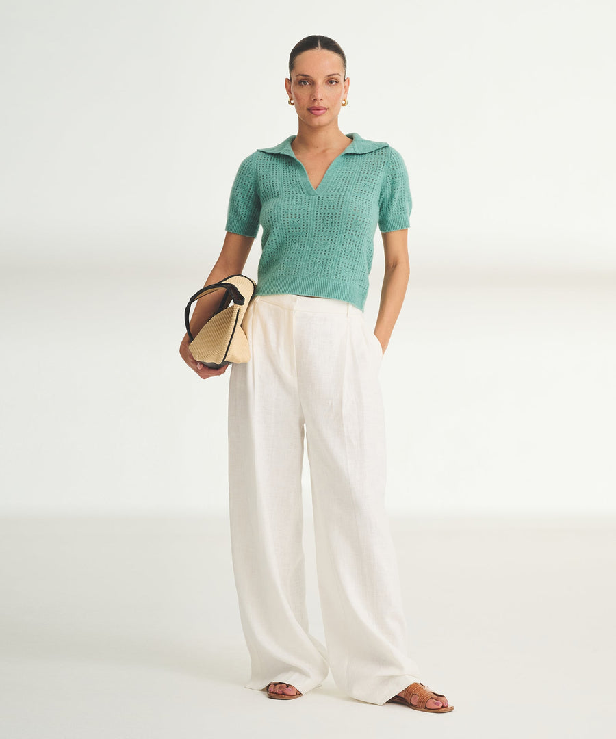 Novelty Cashmere Crochet Short Sleeve Polo