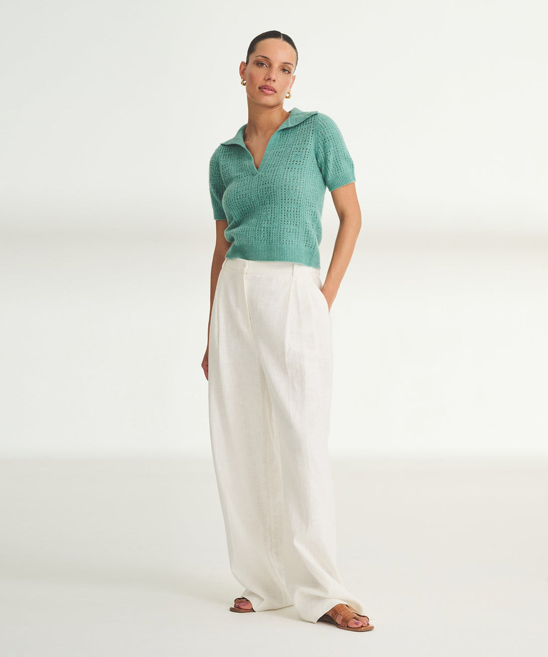 Novelty Cashmere Crochet Short Sleeve Polo