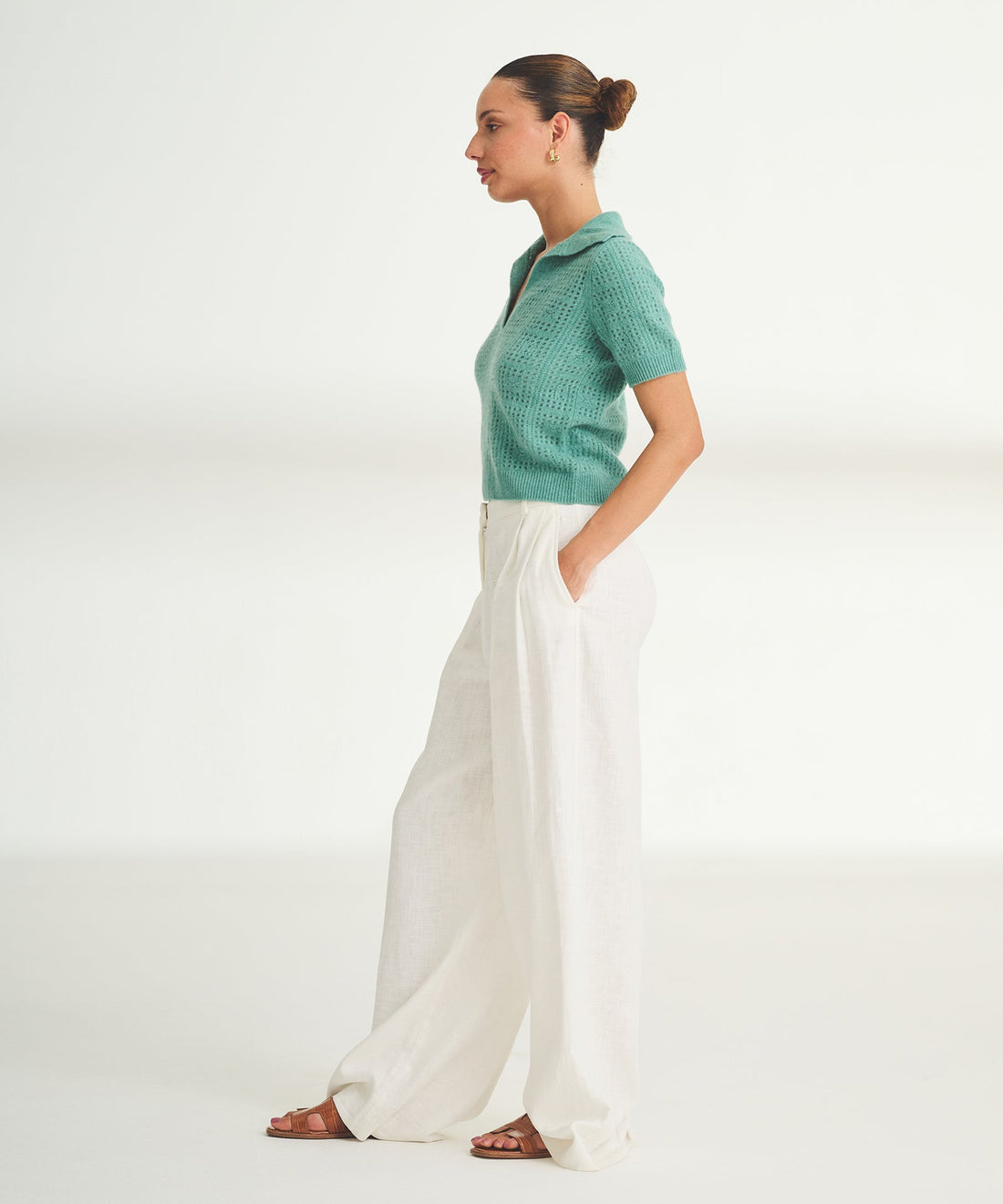 Novelty Cashmere Crochet Short Sleeve Polo