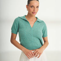 Novelty Cashmere Crochet Short Sleeve Polo