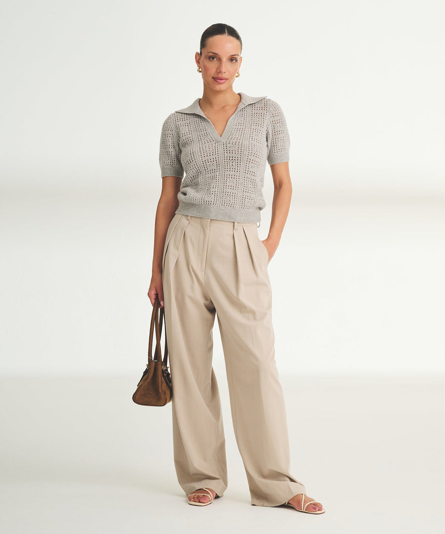 Novelty Cashmere Crochet Short Sleeve Polo