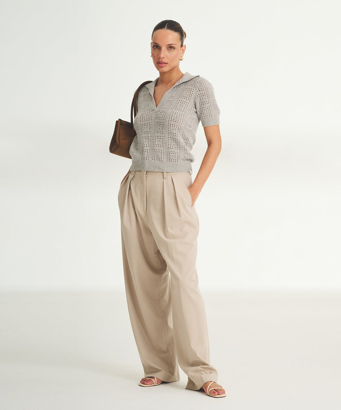 Novelty Cashmere Crochet Short Sleeve Polo