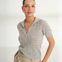Novelty Cashmere Crochet Short Sleeve Polo