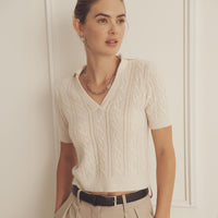 Novelty Cashmere Open Cable Short Sleeve Polo