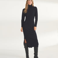 Signature Cashmere Turtleneck Dress with Slits