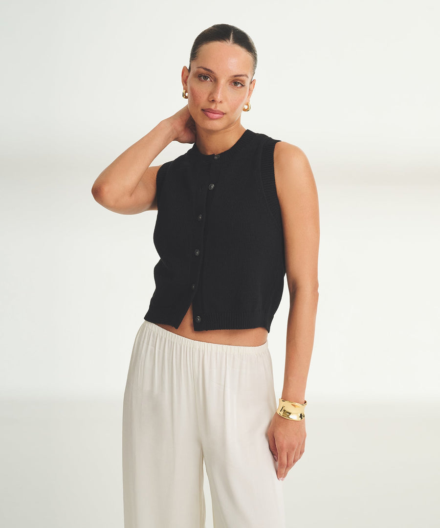 Cotton Sleeveless Cardigan