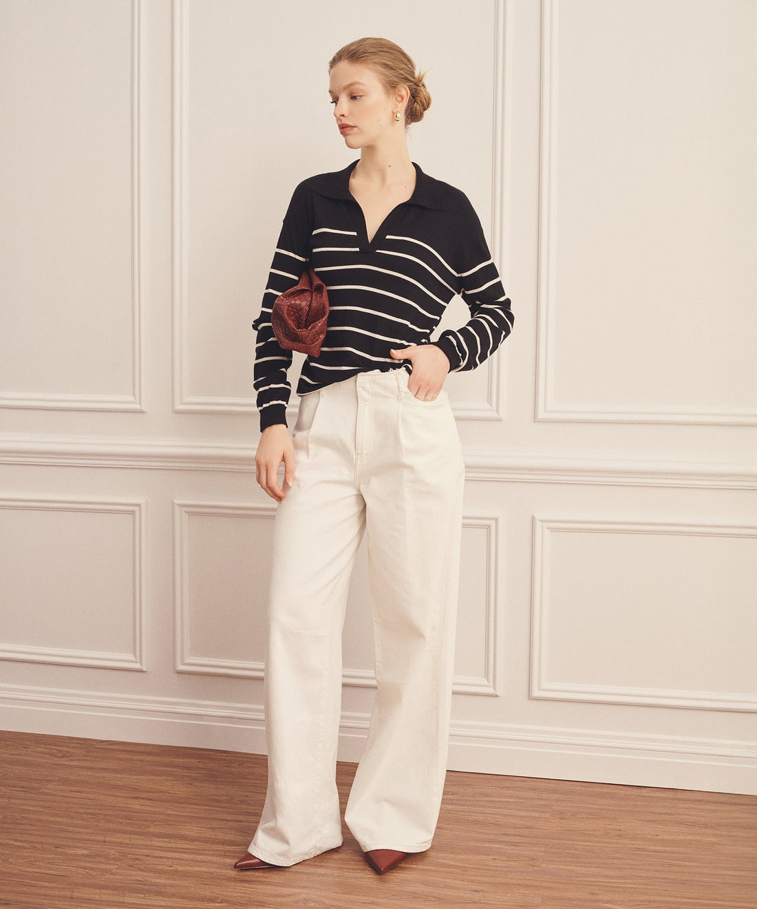 Super Fine Cashmere Long Sleeve Striped Polo