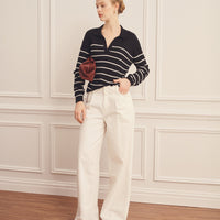 Super Fine Cashmere Long Sleeve Striped Polo