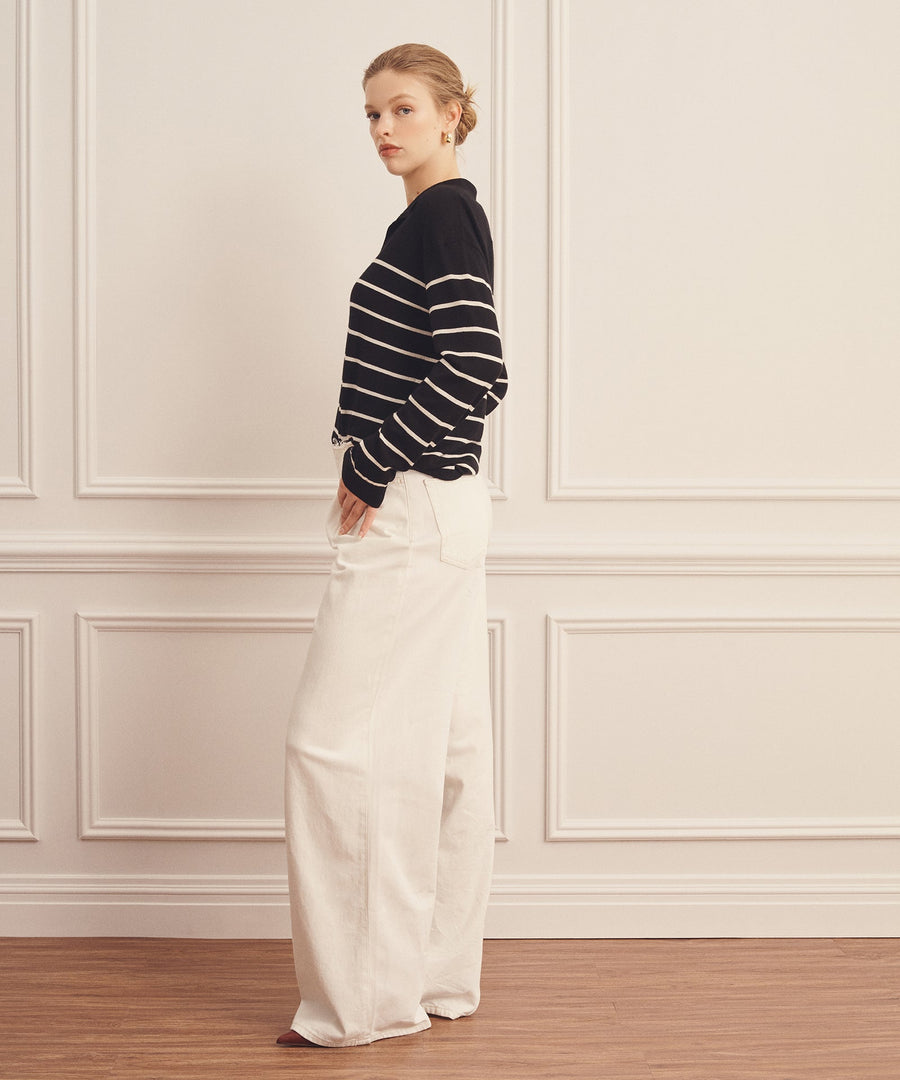 Super Fine Cashmere Long Sleeve Striped Polo