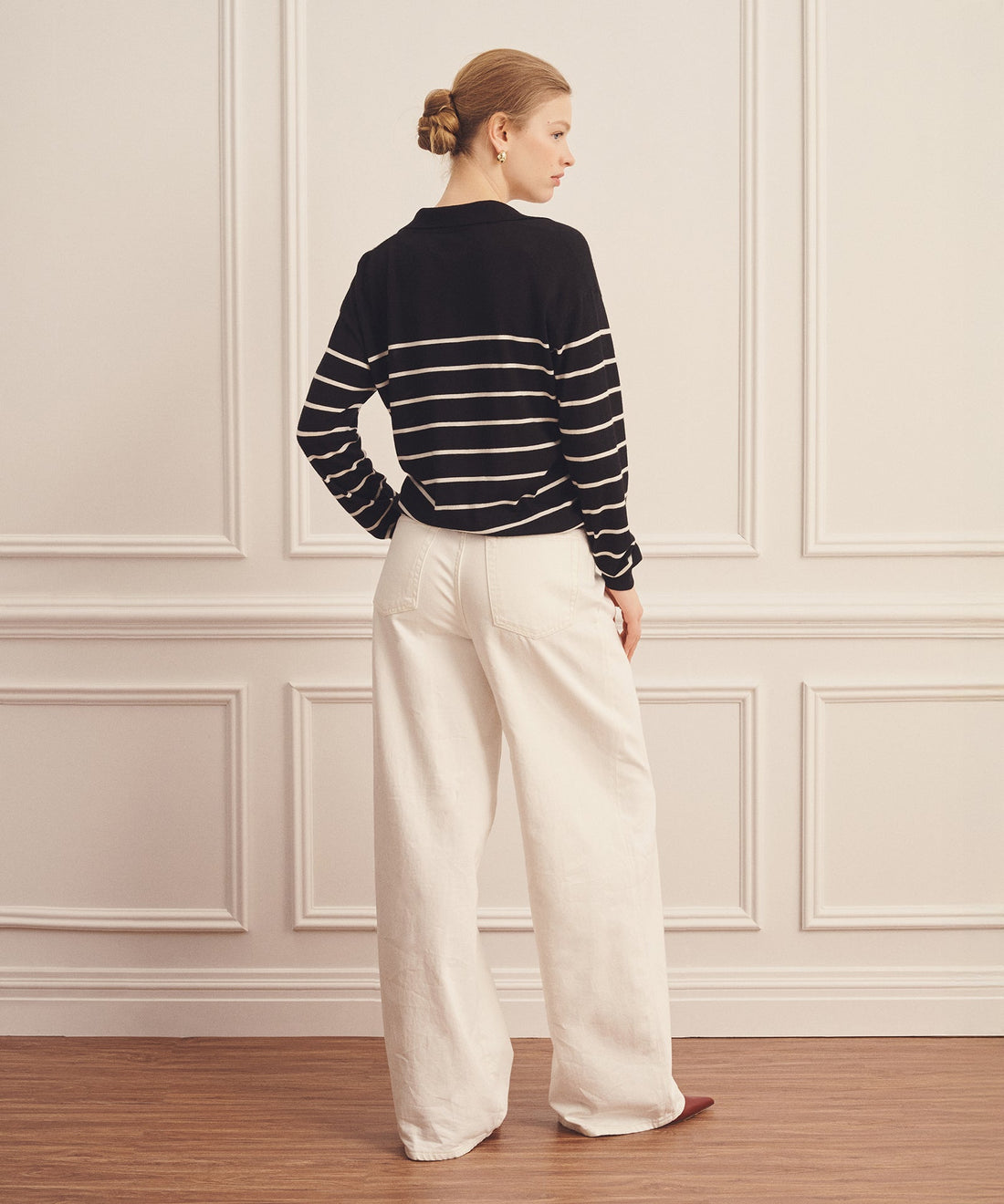 Super Fine Cashmere Long Sleeve Striped Polo