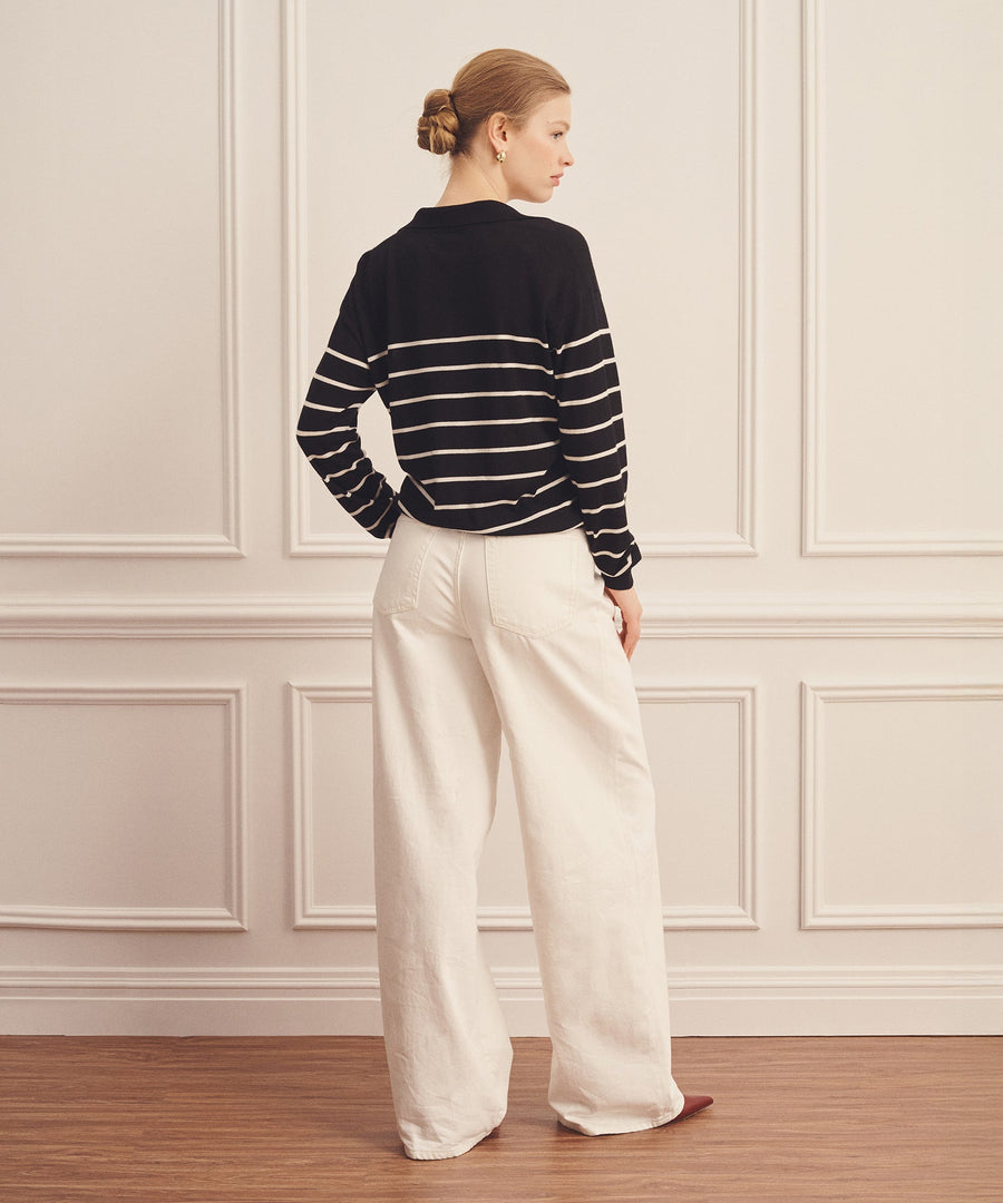Super Fine Cashmere Long Sleeve Striped Polo