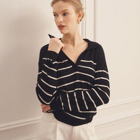 Super Fine Cashmere Long Sleeve Striped Polo