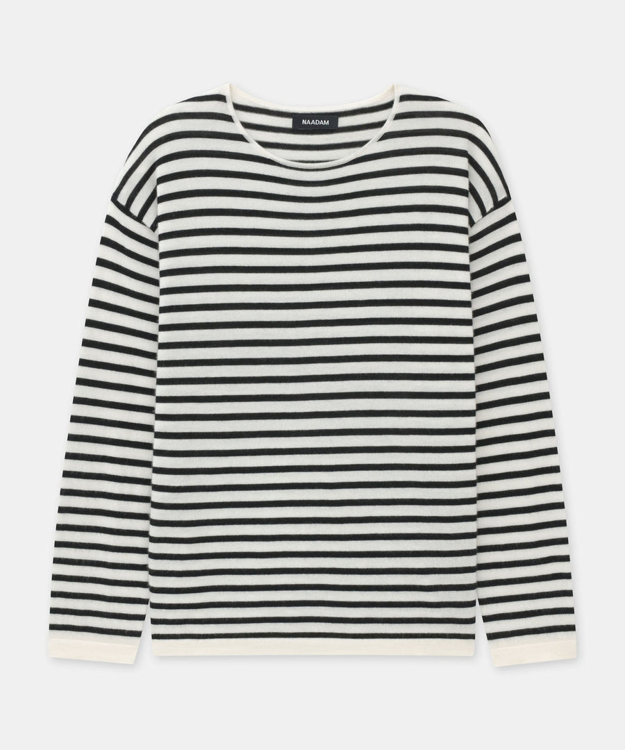 Super Fine Cashmere Striped Relaxed Crewneck