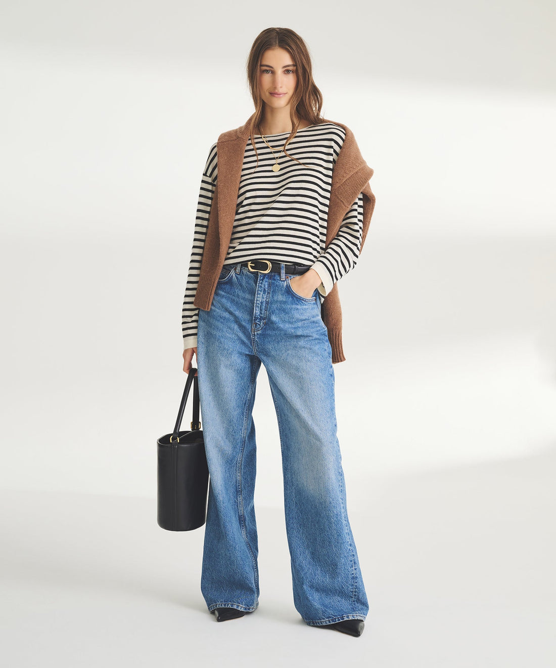 Super Fine Cashmere Striped Relaxed Crewneck