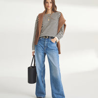 Super Fine Cashmere Striped Relaxed Crewneck