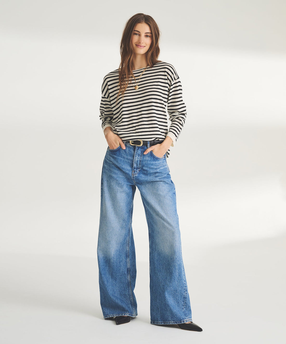 Super Fine Cashmere Striped Relaxed Crewneck