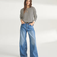 Super Fine Cashmere Striped Relaxed Crewneck