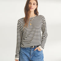Super Fine Cashmere Striped Relaxed Crewneck