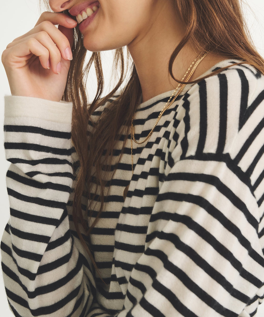 Super Fine Cashmere Striped Relaxed Crewneck