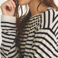 Super Fine Cashmere Striped Relaxed Crewneck