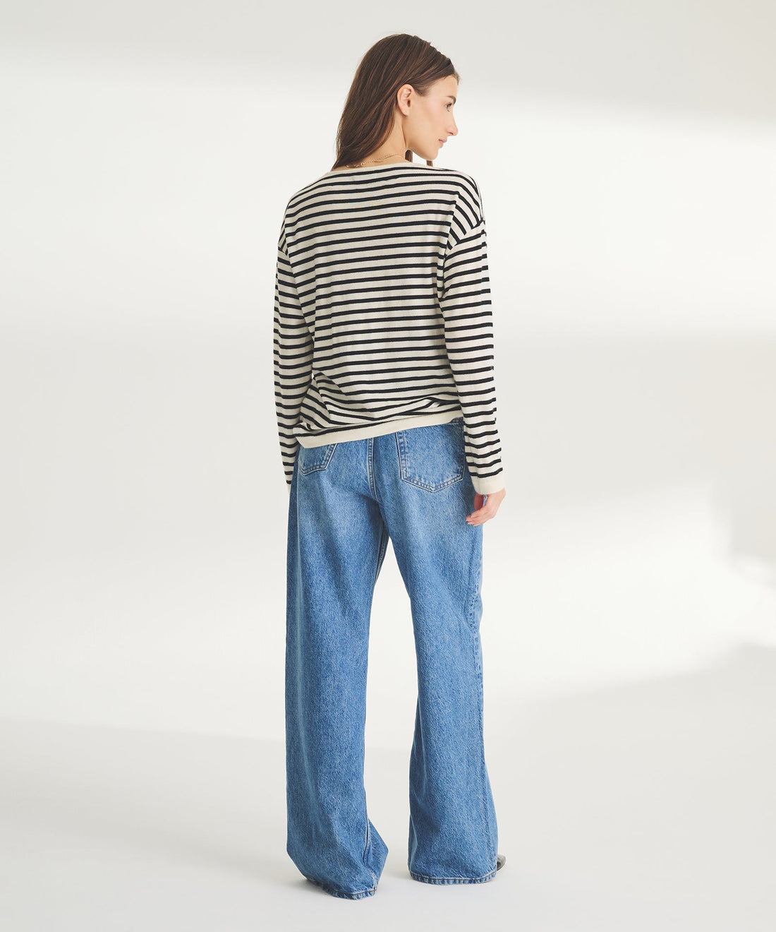 Super Fine Cashmere Striped Relaxed Crewneck