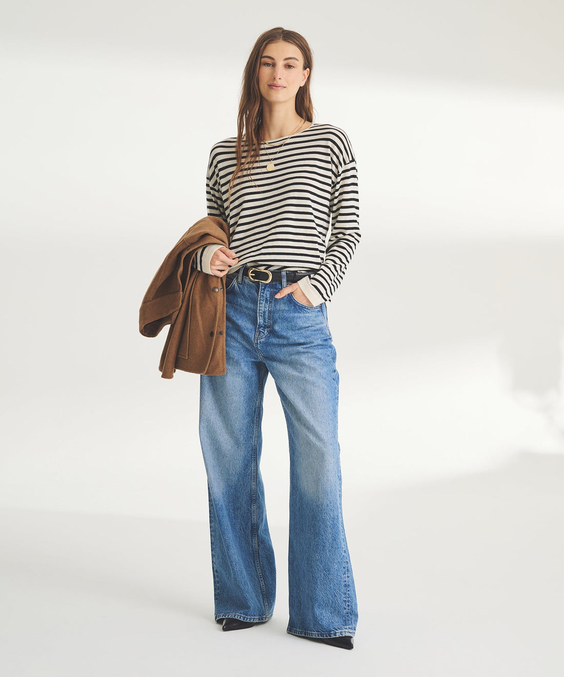 Super Fine Cashmere Striped Relaxed Crewneck
