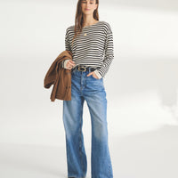 Super Fine Cashmere Striped Relaxed Crewneck