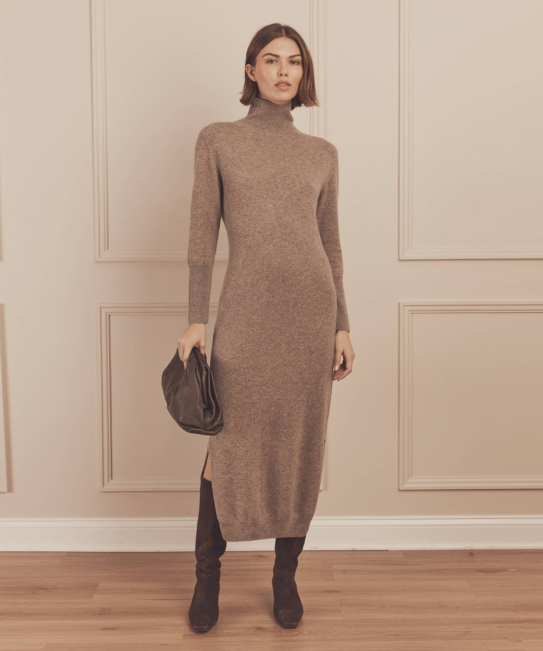Signature Cashmere Turtleneck Dress with Slits