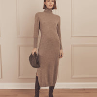 Signature Cashmere Turtleneck Dress with Slits