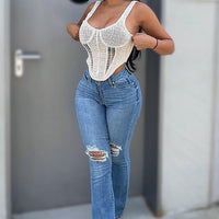 Jessie Mid Rise Distressed Bootcut Jean - Light Blue Wash
