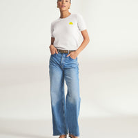 Women's Embroidered Lemons Short Sleeve Sweater