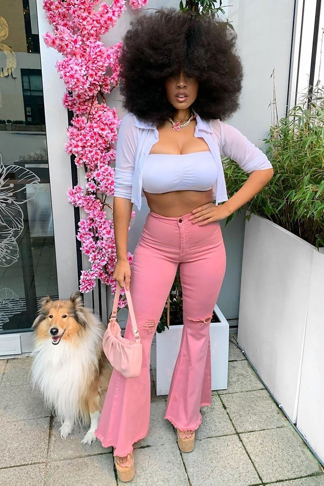 Mystery Solved Extreme Bell Bottom Jeans - Blush