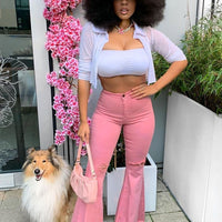 Mystery Solved Extreme Bell Bottom Jeans - Blush