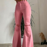 Mystery Solved Extreme Bell Bottom Jeans - Blush