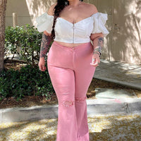 Mystery Solved Extreme Bell Bottom Jeans - Blush