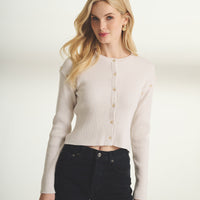 Cotton Cashmere Marled Convertible Sleeve Cardigan