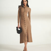 Cashmino Ribbed Button Front Dress