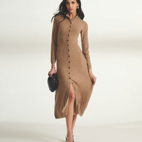 Cashmino Ribbed Button Front Dress