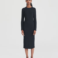 Ribbed Modal Cashmere Crewneck Midi Dress